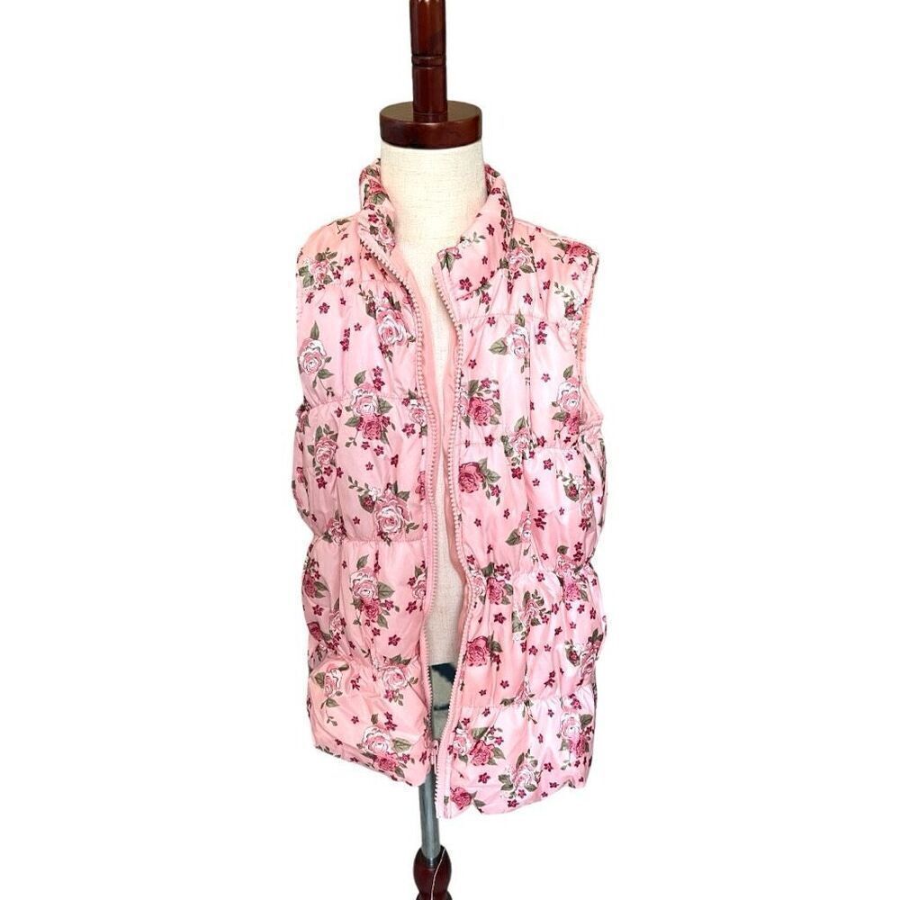 Youth Girls Self Esteem Floral Print Puffer Vest - Sz M
